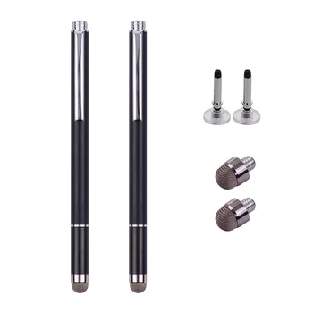 

Universal 2 in 1 Stylus Pens with Fiber Tip and Disc Tip Precision Pen Pack of 2pcs Black/Black
