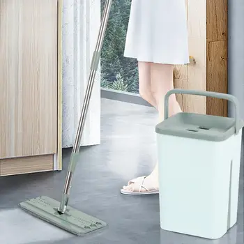 

1PC Hand-washing Flat Mop Scraper Double Drain Valve Detachable Cleaning Tool 360 Degree Rotating Microfiber Mop With Bucket HWC