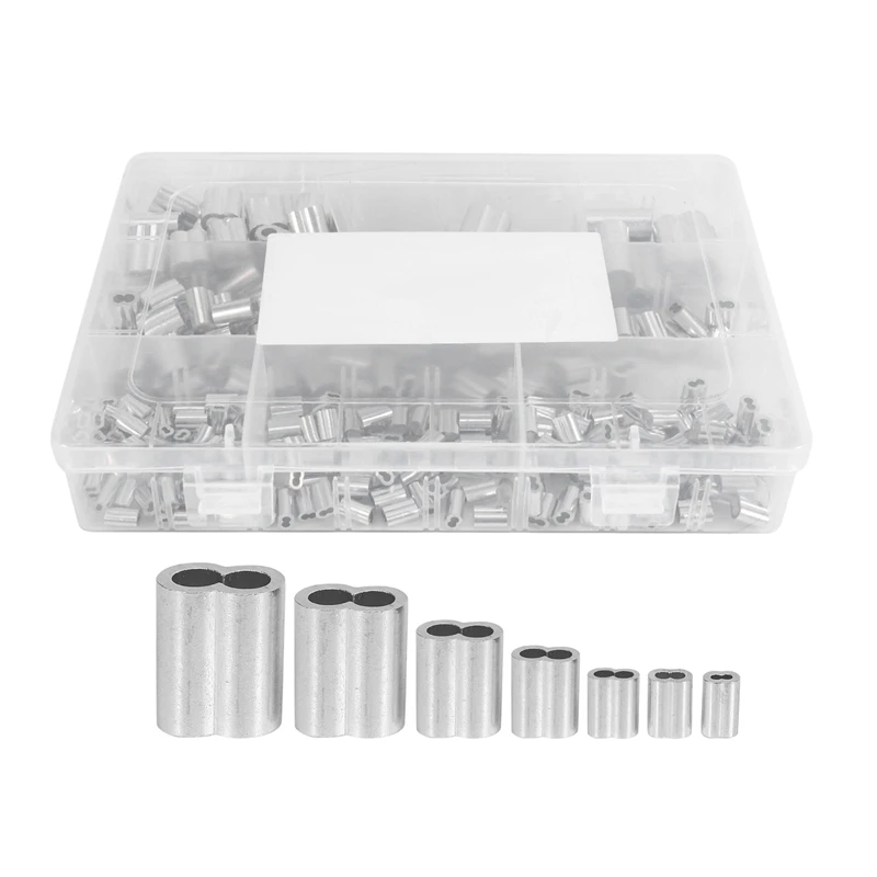 FUNCOCO Aluminum Double Sleeve Collar 315Pieces 8 Sizes Aluminum Crimping Loop Sleeve Double Barrel Ferrule for Wire Rope and Cable Line End Assortment Kit