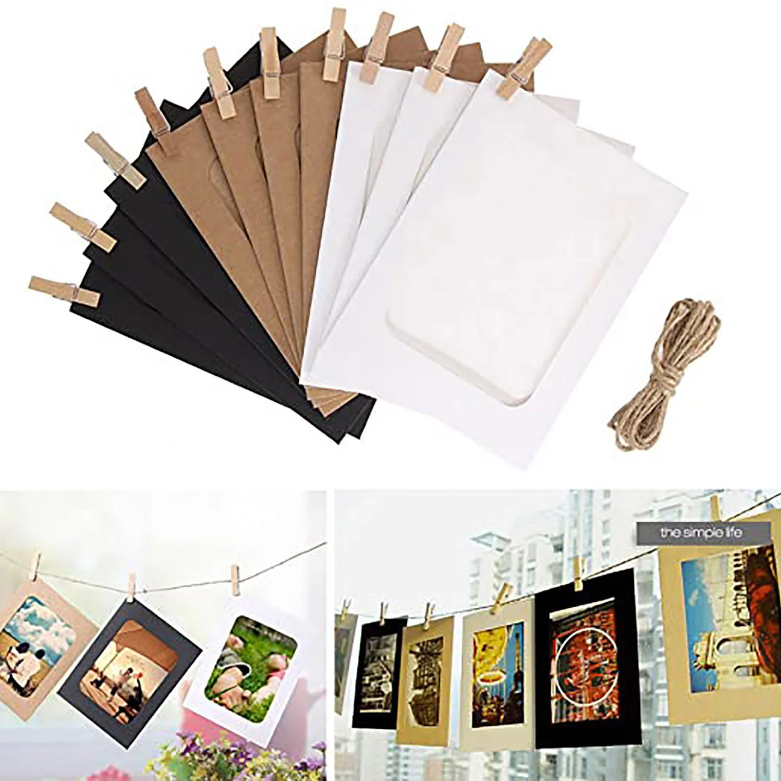 10pcs/lot Hanging Album Clip Kraft Paper Photo Frame Strings Rope Clips