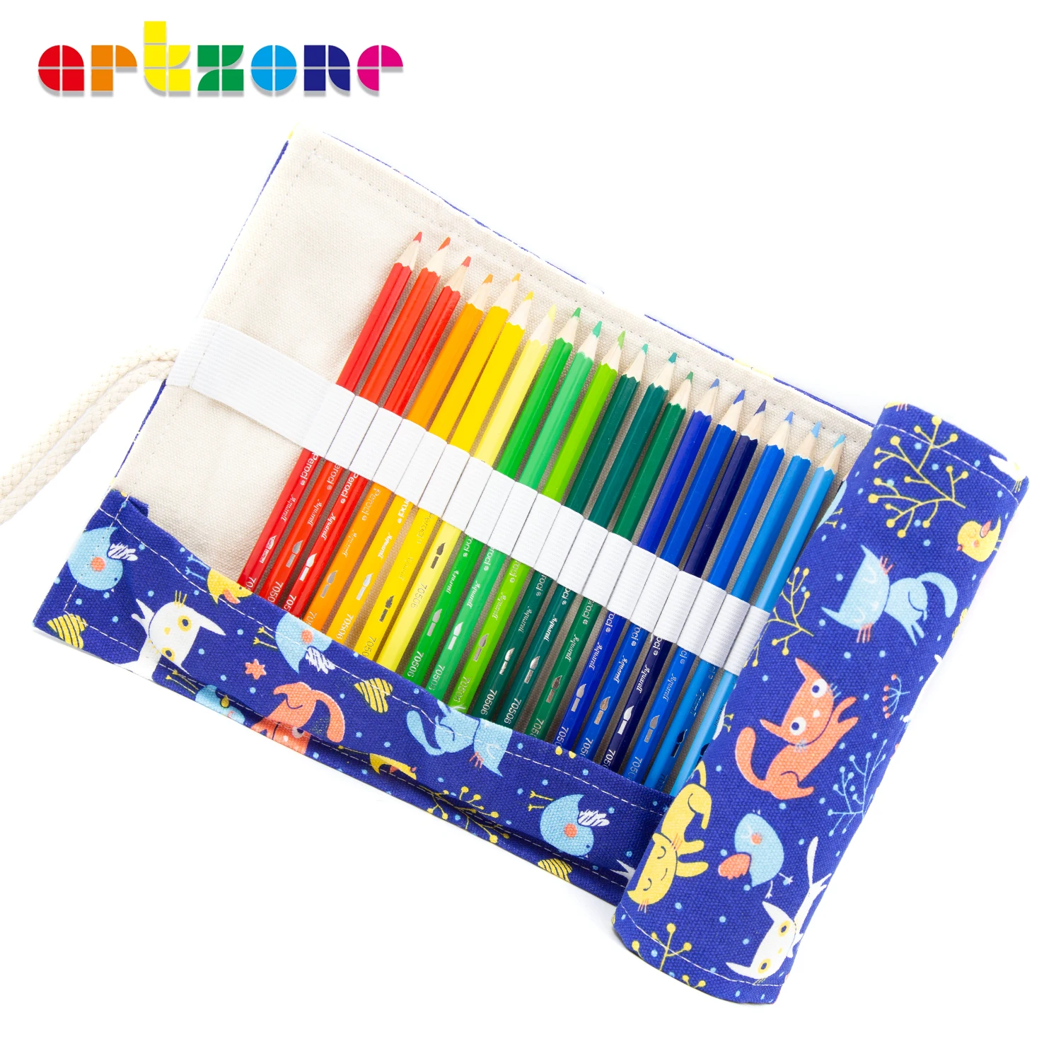 72HolesCanvasWrapRollUpPencilBagColorfulClothPencilCase