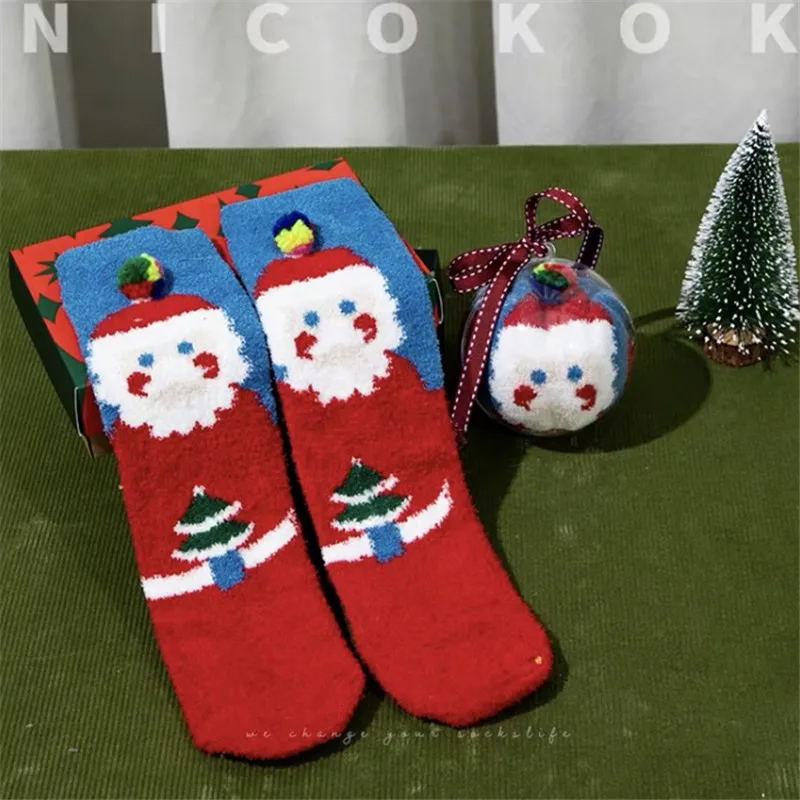 

Новогодние носки из кораллового бархата для мальчиков и девочек на зиму, подарок на Рождество