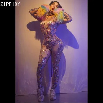 

New Arrival Multi-color Sequins Spandex Jumpsuit Women Dancer show Leggings Birthday Prom Costume Singer Outfit