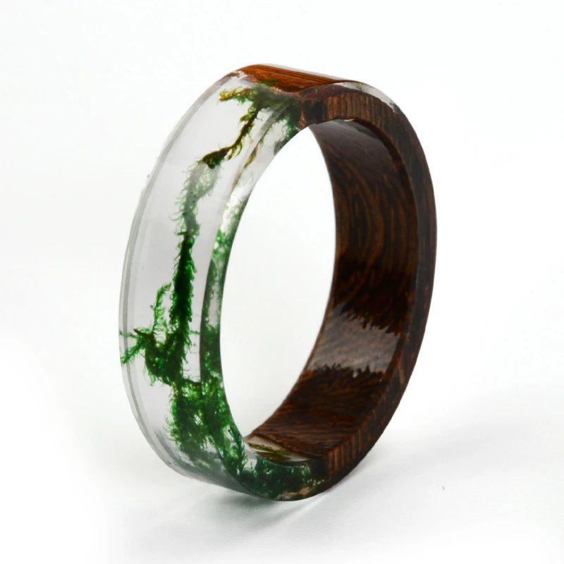 

Neutral Transparent Wood Resin Ring Green Moss Transparent RingSpider Cat Branch Best Gift