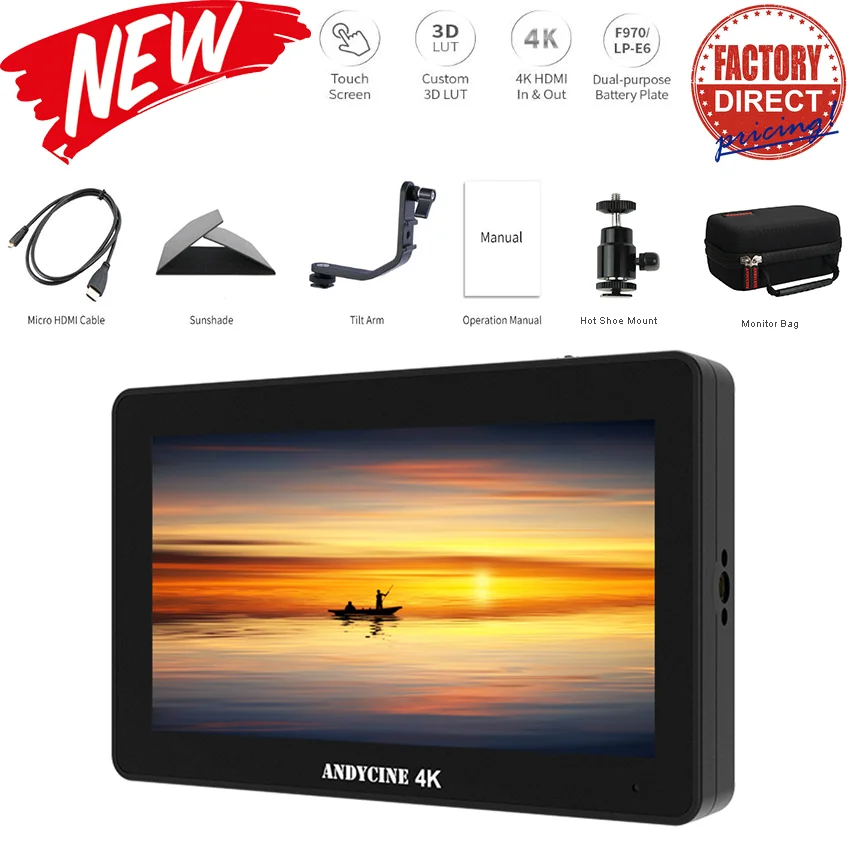Andycine A6 Plus камера с сенсорным экраном полевой монитор 5,5 дюймов ips Full HD Дисплей HDMI 4K вход/выход СВЕТОДИОДНЫЙ подсветка с 3D LUT - Цвет: Add Mount   Bag