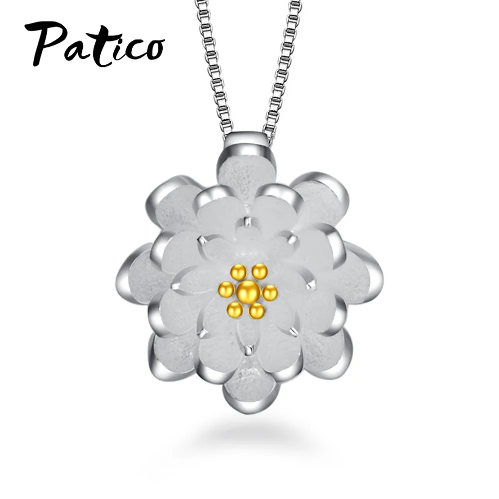 Top Brand 925 Sterling Silver Pendant Necklaces Lotus Flower Charms With Chains Elegant Concise Jewelry For Women Wedding Party | Украшения