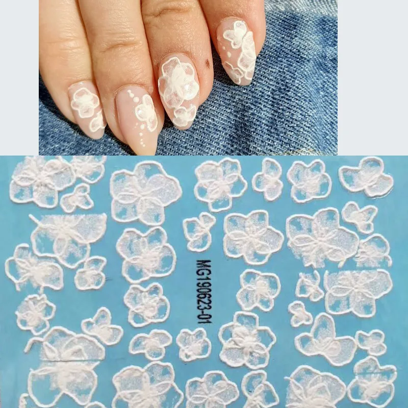 3D акриловые Выгравированные наклейки для ногтей, зимние белые цветы, геометрические наклейки в форме ангела, эмаистичные наклейки для ногтей, водные горки, наклейки Z0261 - Цвет: 1