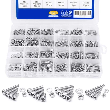 

880Pcs Stainless Steel Hexagon Screws Round Head / Flat Head Screw Combination Bolt Nut Flat WasherM2 / M3 / M4 / M5