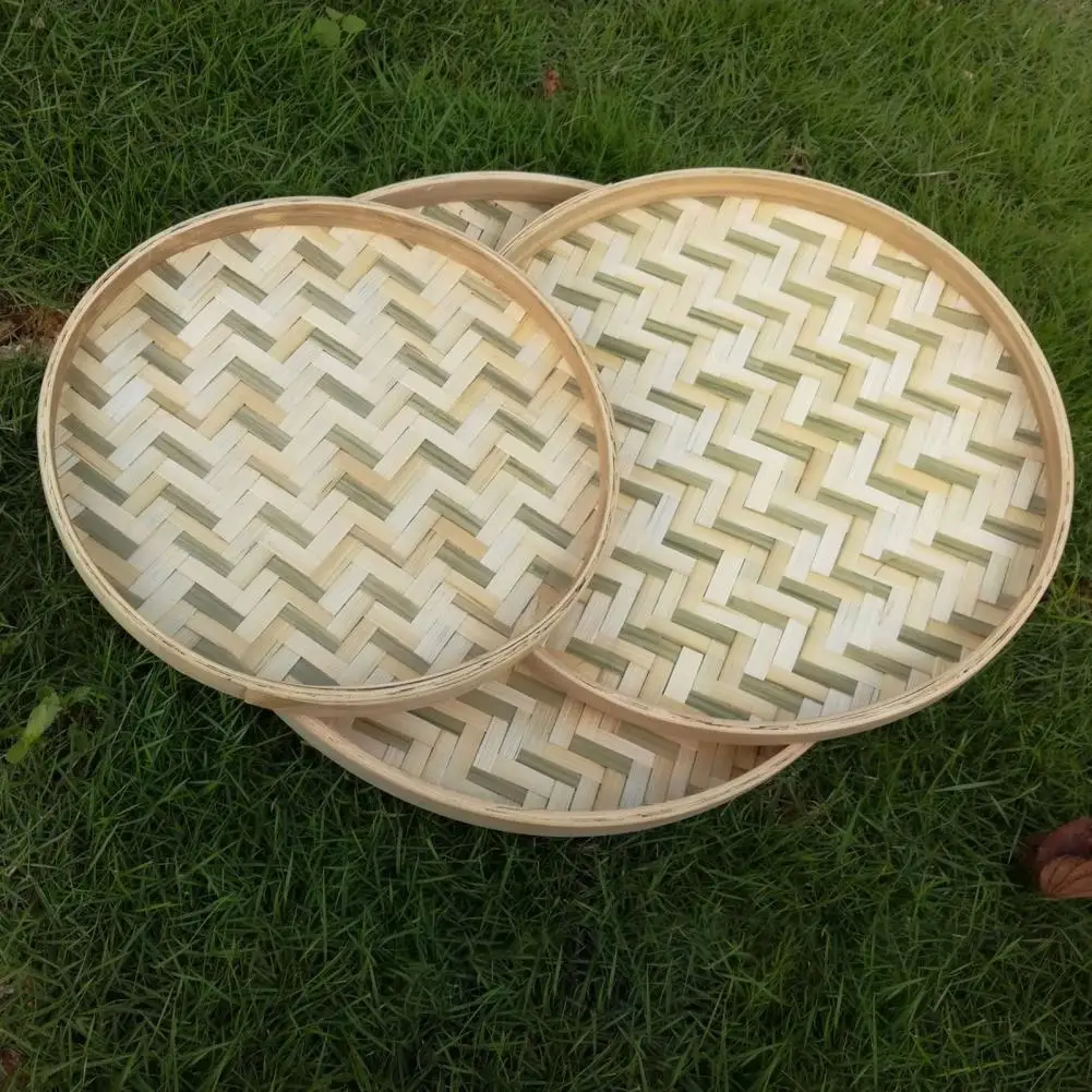 No Holes Durable Handmade Round Bamboo Weaving Sieve Snack Food Bread Picnic Vegetable  Tea Dishes Basket Storage Organizer 2