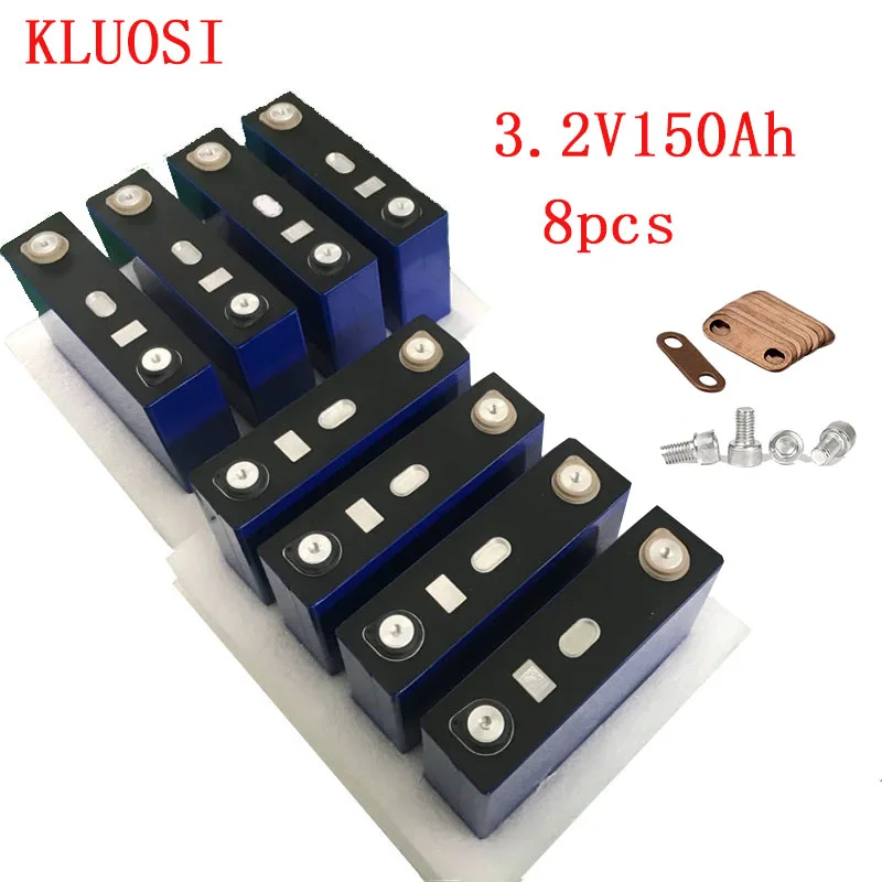 

lifepo4 Rechargeable Battery 8PCS 3.2V 150Ah Lithium Iron Phosphate Cell solar 24V150AH 12V300Ah cells not 120Ah EU US TAX FREE