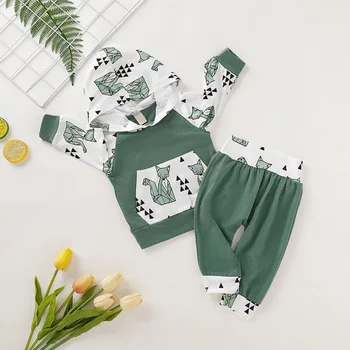 

0-24M Newborn Baby Clothes Cute Boy Girl Spring Cute Cartoon Hooded Sweatshirt Bundled Trousers Two Pieces Sets