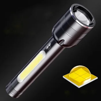 

XANES XHP50 500LM 300m Zoomable Flashlight with 300LM COB Side Light Phone Powered Bank Torch Core USB Rechargeable Lantern Lamp
