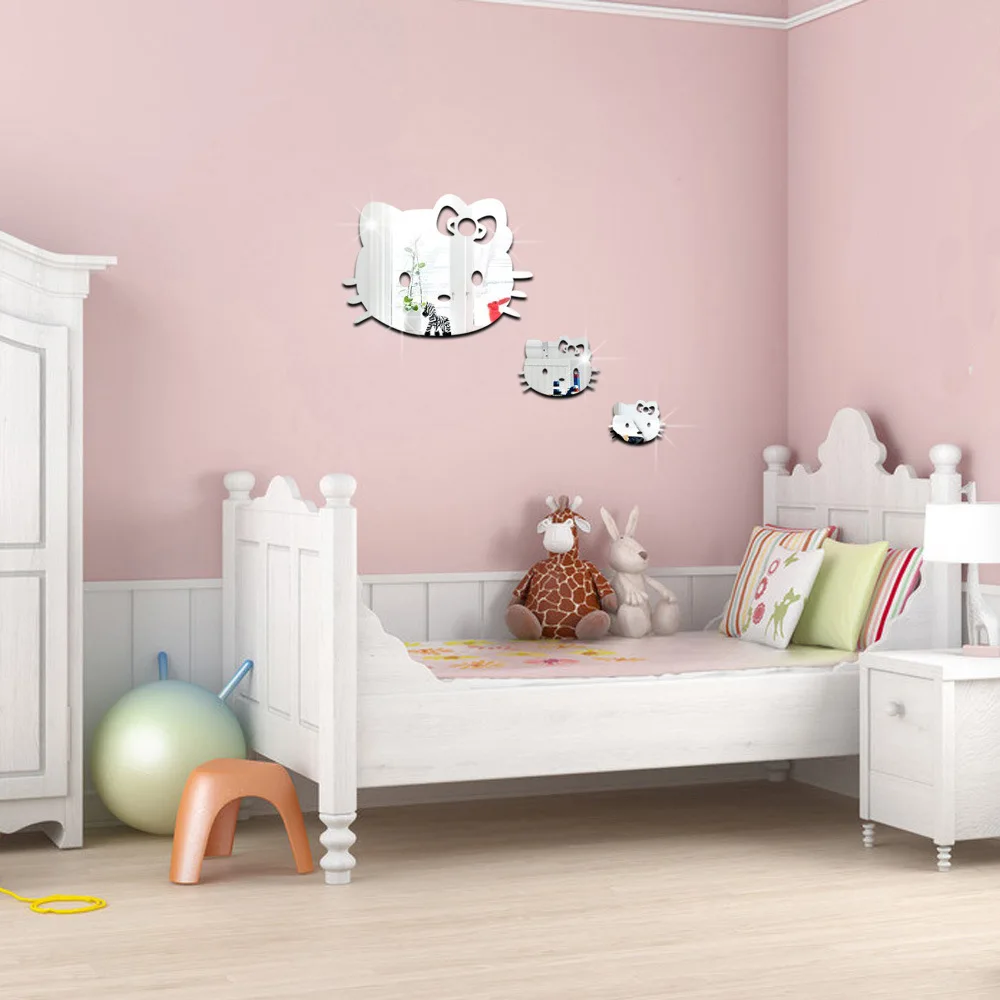 

Wholesale Acrylic 3D Wall Stickers Children Room Decoration Cartoon Kitten Hello Kitty Mirror 1331