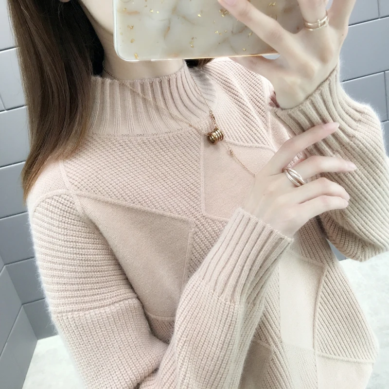 Women Turtleneck Sweater Autumn Winter Casual Korean Solid Color Thread Pullover Knitting Sweaters For Womens Casual Tops