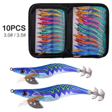 

10 pcs Squid Bait Hook 3.0# 3.5# 15g 20g Wooden Shrimp Jig Fishing Lures Hooks Wood Artificial Luminous Jigging Lure with Bag
