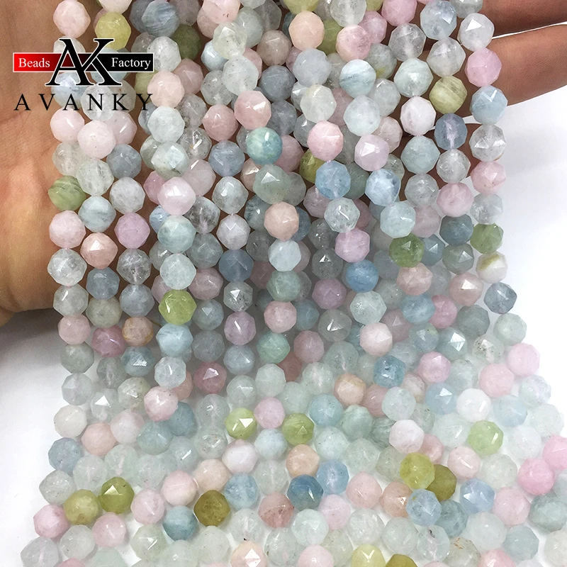 8mm Natural Gem Stone Candy Morganite Beads For Jewelry Making Faceted Round Spacer Beads Diy Bracelets Accessories 15‘’