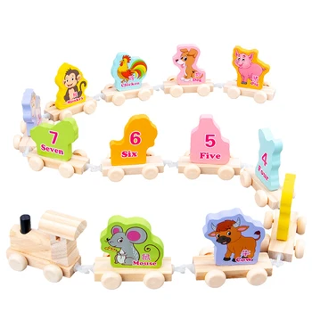

Kids Wooden Assemble Toys Animal Digital Drag Train Math Game Intellectual Block Toy Car Montessori Toy Children Early Education