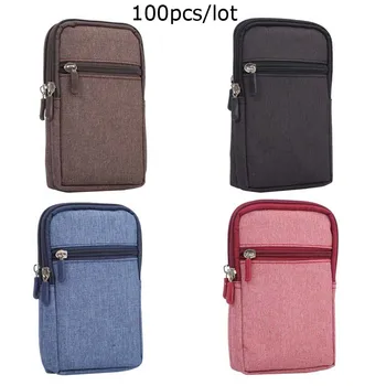 

100pcs/lot 6.9-inch Universal Double Pull Denim Mobile Phone Bag Waterproof Denim Canvas Washing Material PF009