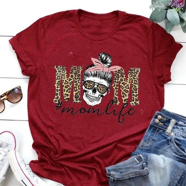 Leopard Skull Head Mom Life Print Women T Shirt Short Sleeve O Neck Loose Women Tshirt