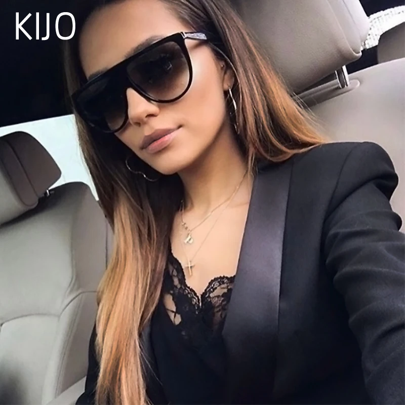 Ким солнечные очки в стиле Кардашьян женские винтажные Ретро плоский верх тонкие тени солнцезащитные очки квадратный пилот Роскошные Дизайнерские Большие черные оттенки