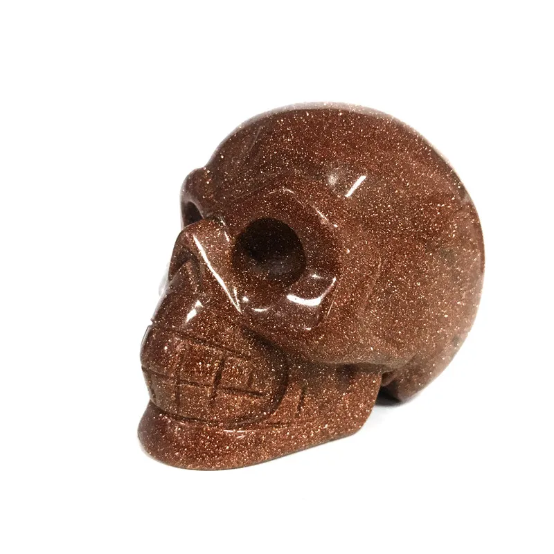 Goldsand Stone Skull Ручной резной натуральный Золотой песок камень кристалл череп форма головы Исцеление чакра кварц для украшения дома бизнес подарок - Цвет: Goldsand Stone Skull