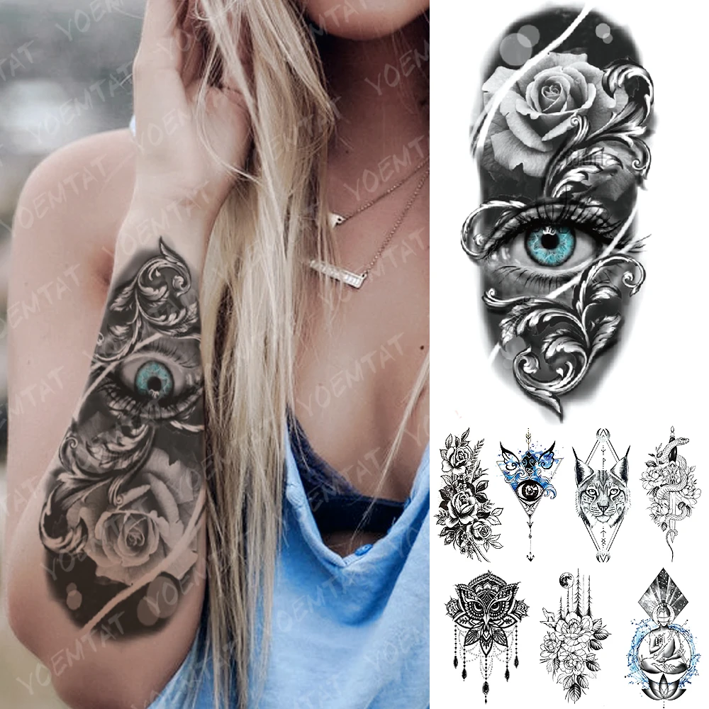 Autocollant De Tatouage Temporaire Impermeable Yeux Bleus Rose Serpent Chat Epee Flash Bouddha Mandala Bras D Art Corporel Faux Tatouage Pour Femmes Et Hommes Aliexpress