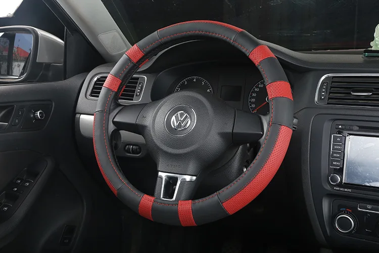 Genuine Leather Sew Car Steering Wheel Cover Genuine Leather Anti-slip Full Hole Sew Car Grip Cover Four Seasons General Car Sup
