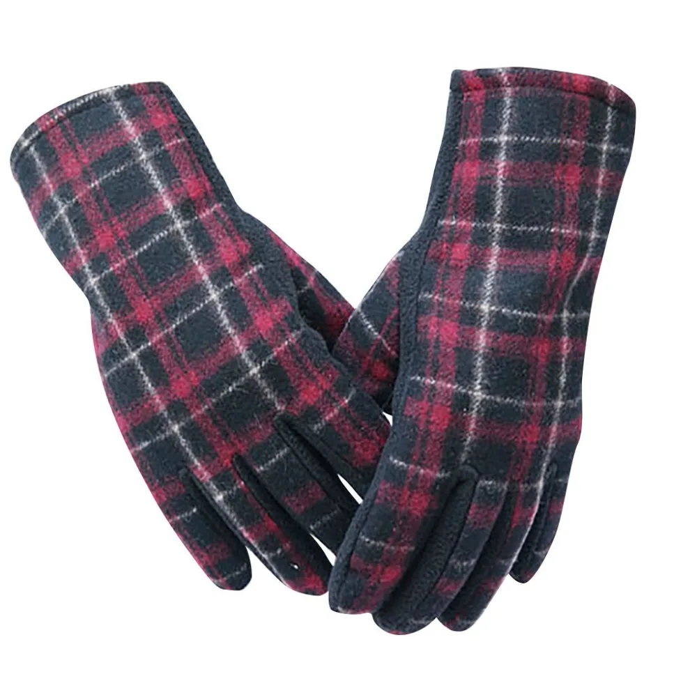 Men and women autumn and winter gloves outdoor England plaid plush warm cotton gloves touch screen ski bike outdoor gloves 30S19 (1)