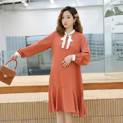 6639 #2019 Осенняя корейская мода для беременных прямое Повседневное платье свободная одежда для беременных Милая осенняя одежда для