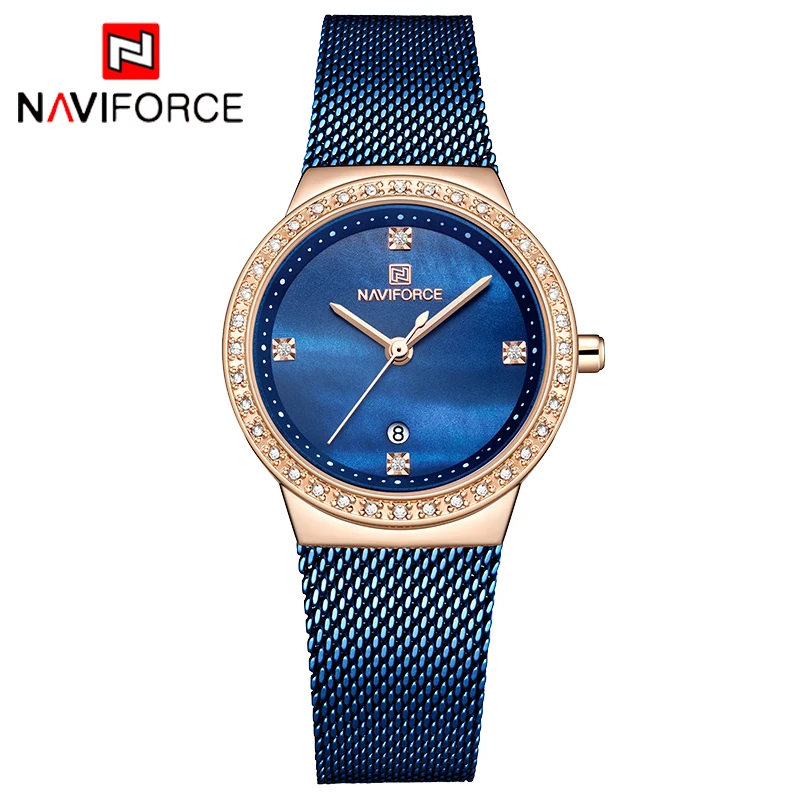 NAVIFORCE Топ люксовый бренд женские часы простые Кварцевые женские водонепроницаемые наручные часы женские модные повседневные часы Relogio Feminin - Цвет: Rose Gold Blue