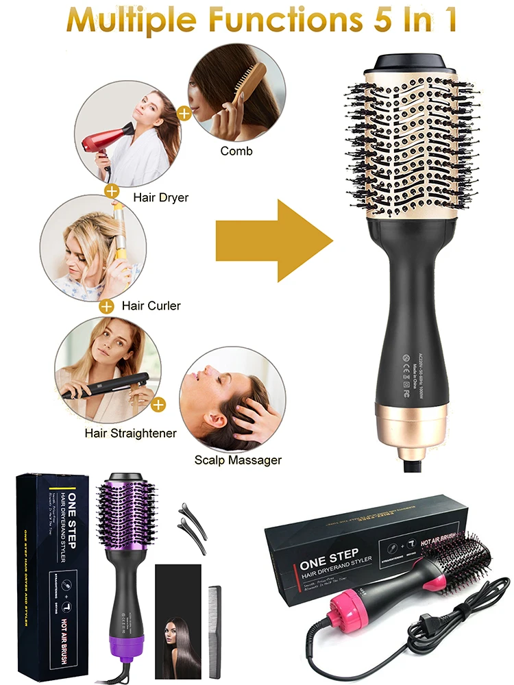 

Professional Hair Dryer Brush 5In1 Hair Straightener Curler Comb Electric Blow Dryer With Comb Hair Brush Roller Portable Styler