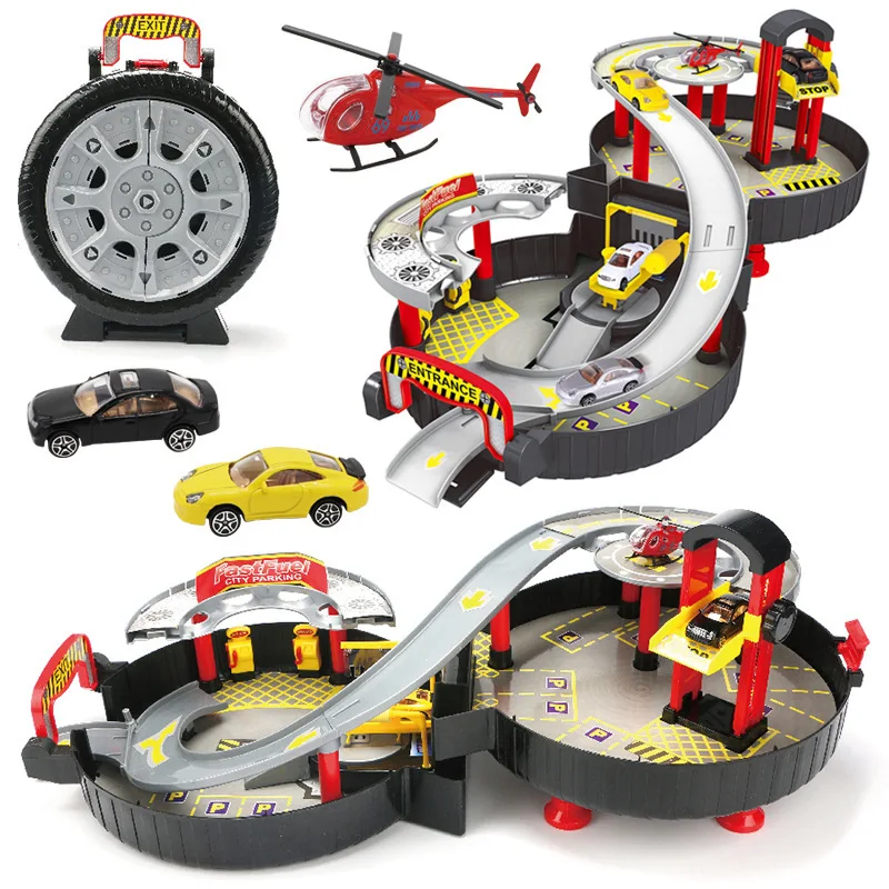 

Children Tire Assembled Tunnel Engineering Parking Lot Toy Model Boy CHILDREN'S Toy Hand Gift Box