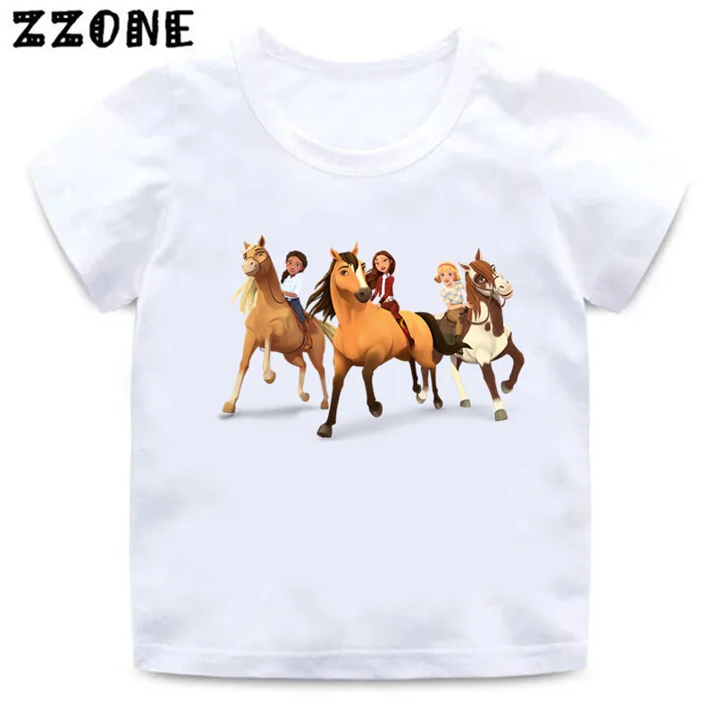 Lucky & Mustang Spirit Horse Cartoon Kids Funny T-Shirts Cute Girls Clothes Baby Boys T shirt Summer White Children Tops,ooo5457