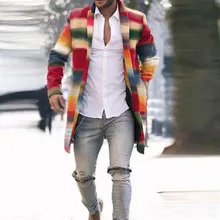 Feitong, Радужное Полосатое пальто, мужское, семь цветов, тонкое, однобортное, длинное, шерстяное пальто, Мужская ветровка, уличная одежда, пальто, мужская куртка