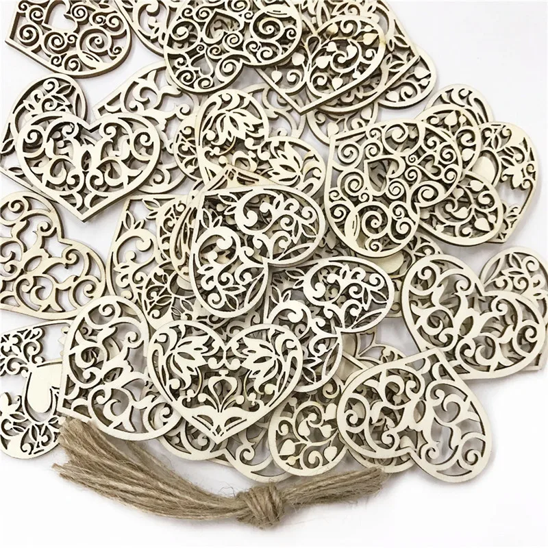 

50PCS Lovely Heart Pattern Wooden Scrapbooking Collection Craft Handmade DIY Accessory Home Decoration Wood DIY Crafts