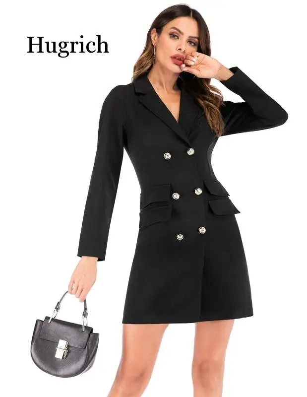 

Женские повседневные Костюмы, элегантный двубортный цельный костюм с платьем, офисный женский рабочий Блейзер, куртка, длинная верхняя одежда, женский осенний наряд