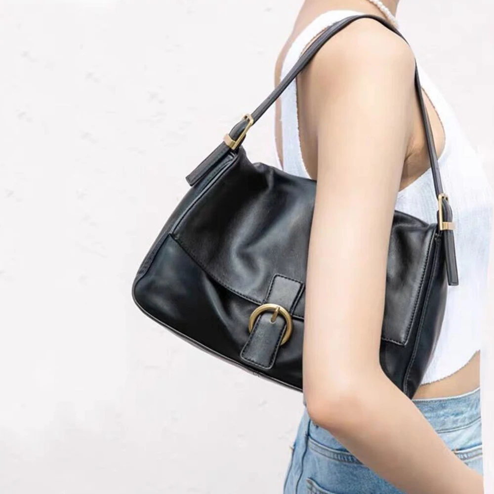 

Soft PU Leather Women's Bag Fashion Shoulder Bags Handbag Simple Solid Axillary Package Causal Small Underarm Vintage Handle Bag