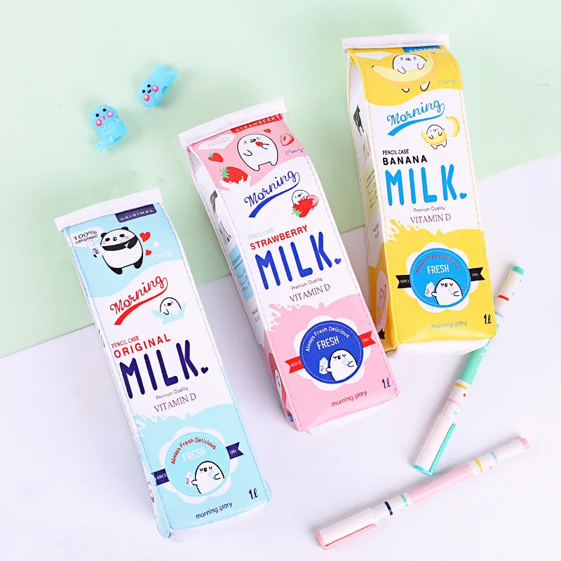 2 шт., корейский кавайный чехол для карандаша для девочек и мальчиков, креативная сумка в виде пакета молока, милая сумка с фруктами для школы, Escolar BD010F