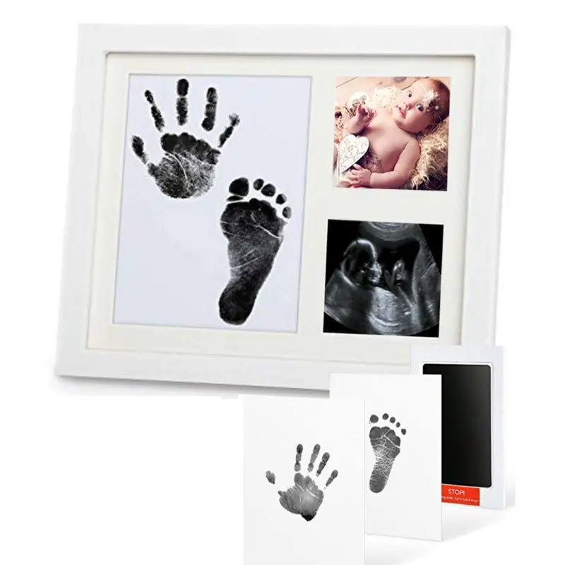Baby Footprint Kit Newborn Keepsakes Handprint Picture Frame with Safe and Non-Toxic Ink Pad Perfect Girls Boys Baby Gift