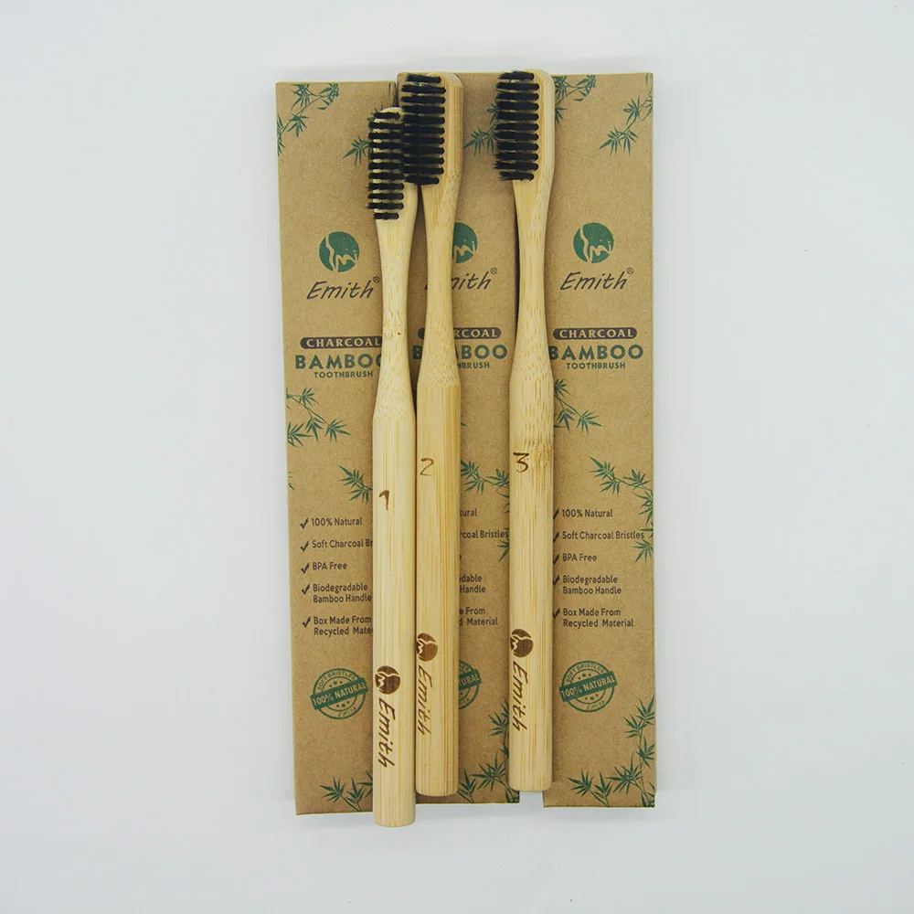 3 шт in1BOX круглая ручка натуральный экологически чистый бамбуковый уголь зубная щетка