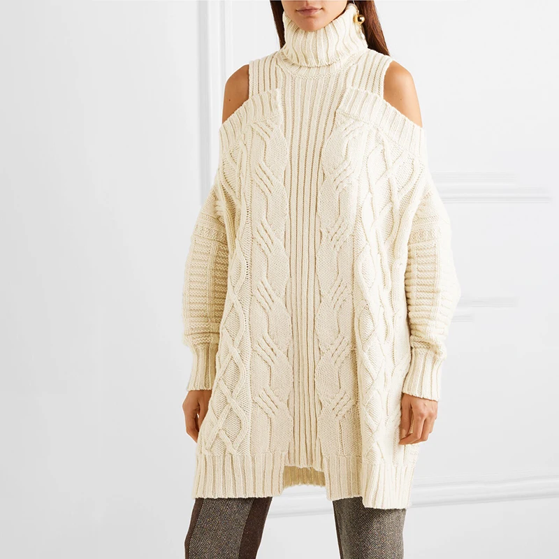 Sweater Dress Women Pullover Jumper Autumn Winter Luxury Designer Off Shoulder Loose Long Sleeve Turtleneck Knitted Dresses