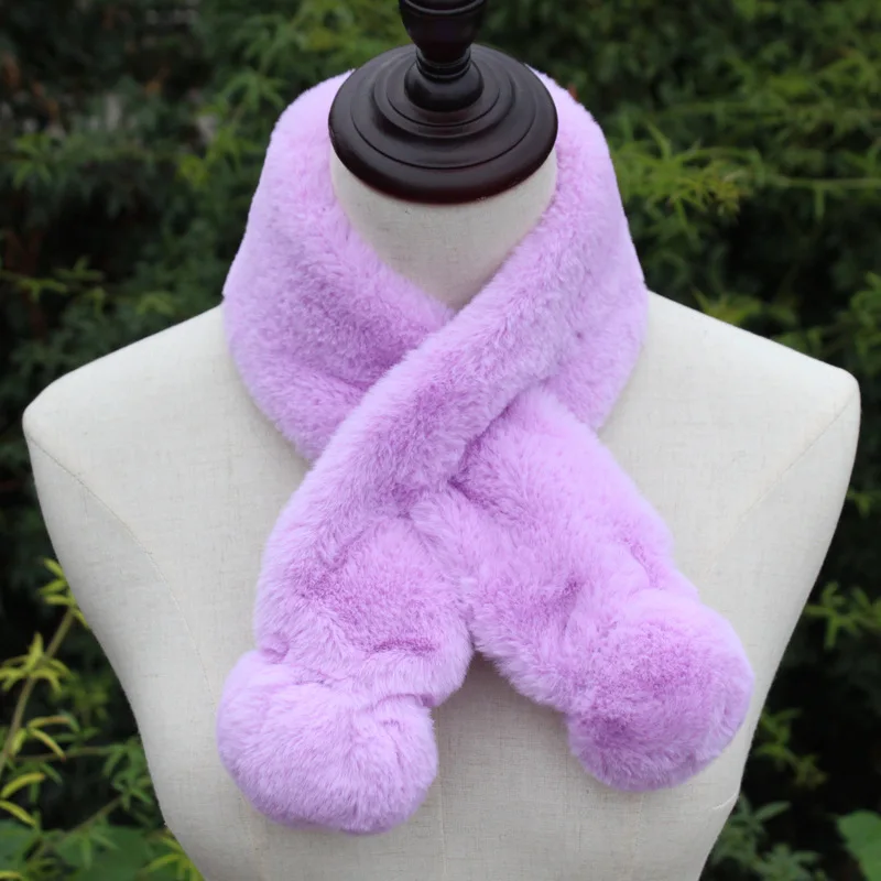 80*10 см супер мягкий искусственный кроличий мех шарф толстый теплый подходит ко всему 15 чистый цвет крест плюшевый шар набор шарфов зимний женский - Цвет: 8