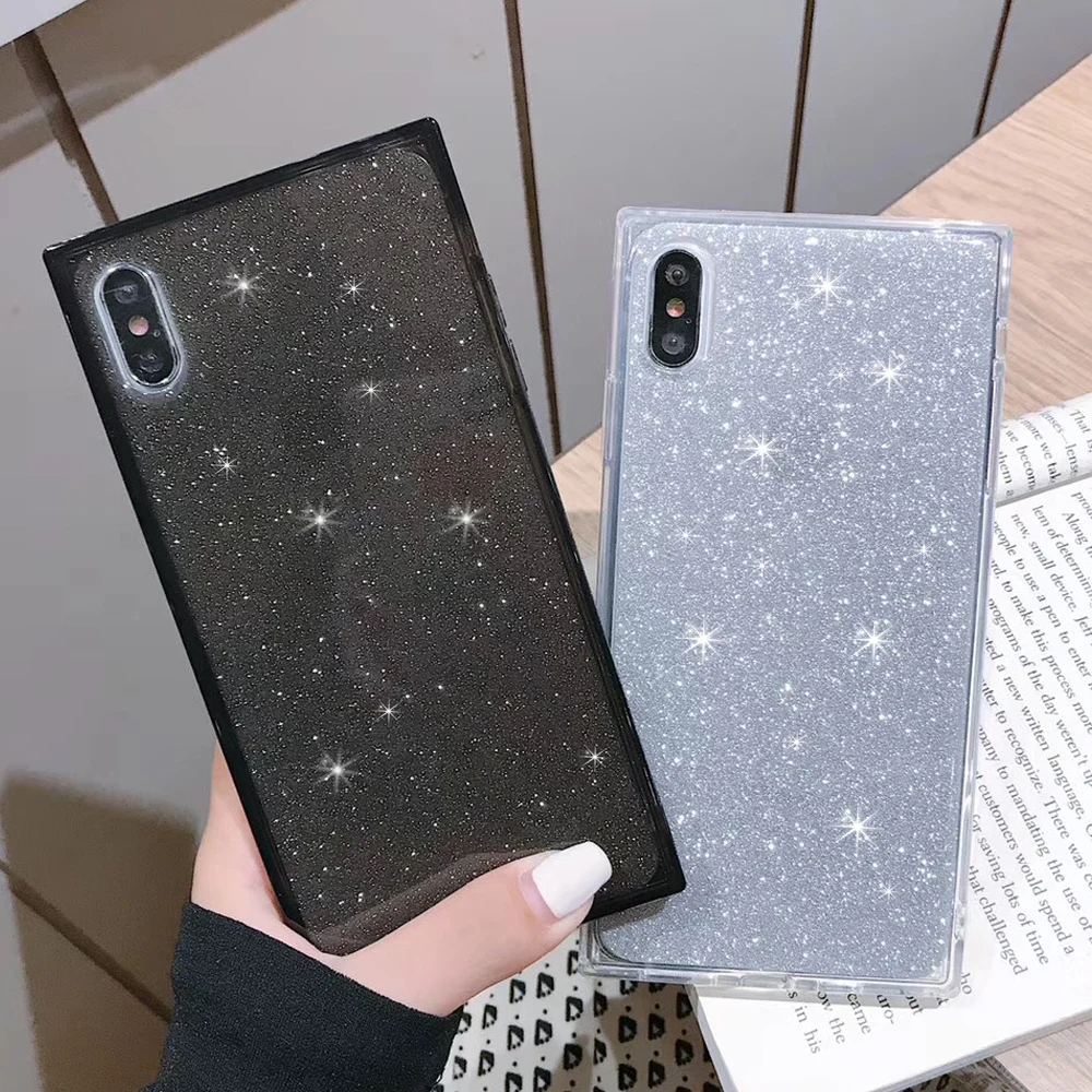 

Bling Glitter Lovely Silicon Square shape Case For iPhone 11 Soft Cover Case For iPhone 6 S 7 8 Plus X XR 11 Pro Max XS Max Capa