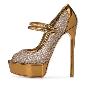 

ENMAYER Peep Toe Platform Stiletto High Heel Women Elegant Party Footwear Large Size Stylish Buckle Strap Mesh Shoes Sandals