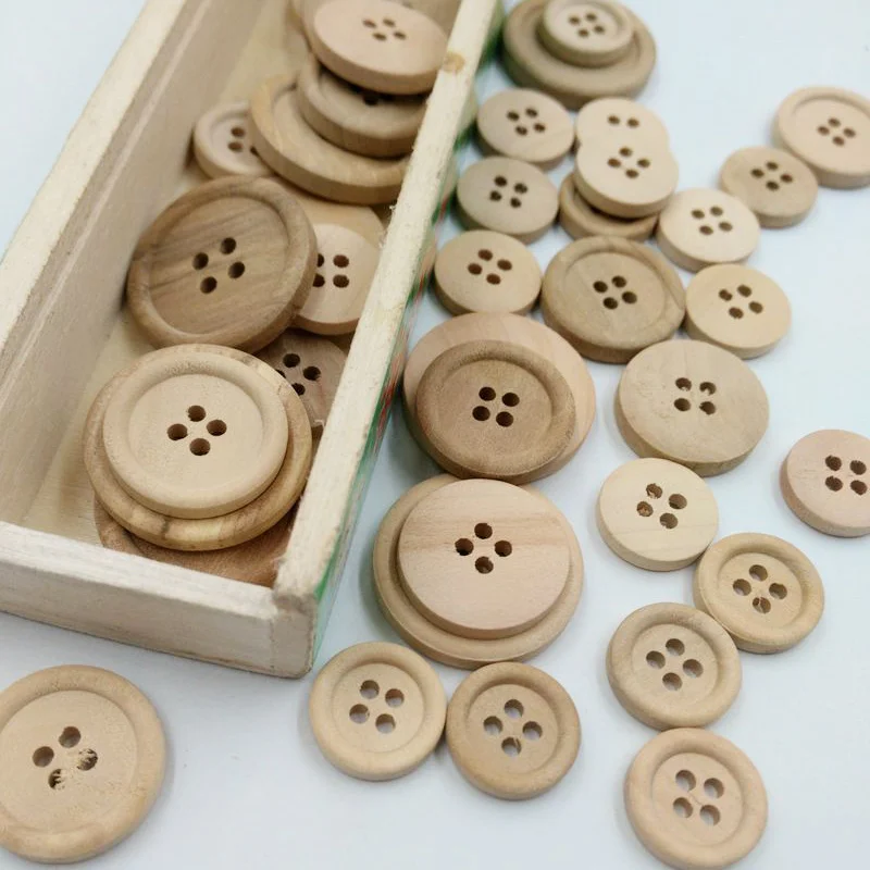 50 Pcs Wooden Buttons Natural Color Round 4 Holes Buttons Sewing Scrapbooking Home DIY Sewing Accessories 15/20/25mm 2