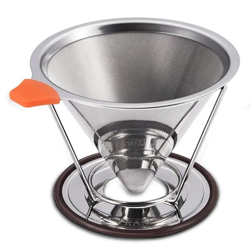 

Stainless Steel Coffee Filter Basket Reusable Pour Over Coffee Filter Cone Coffee Dripper Paperless Outdoor portable Filters
