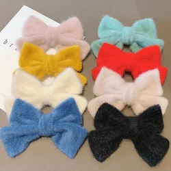 Lage Mohair Fur Bow Hair Clips Handmade Cute Winter Solid Furry Plush Barrettes Hairpins For Women Girls Hair Accessories