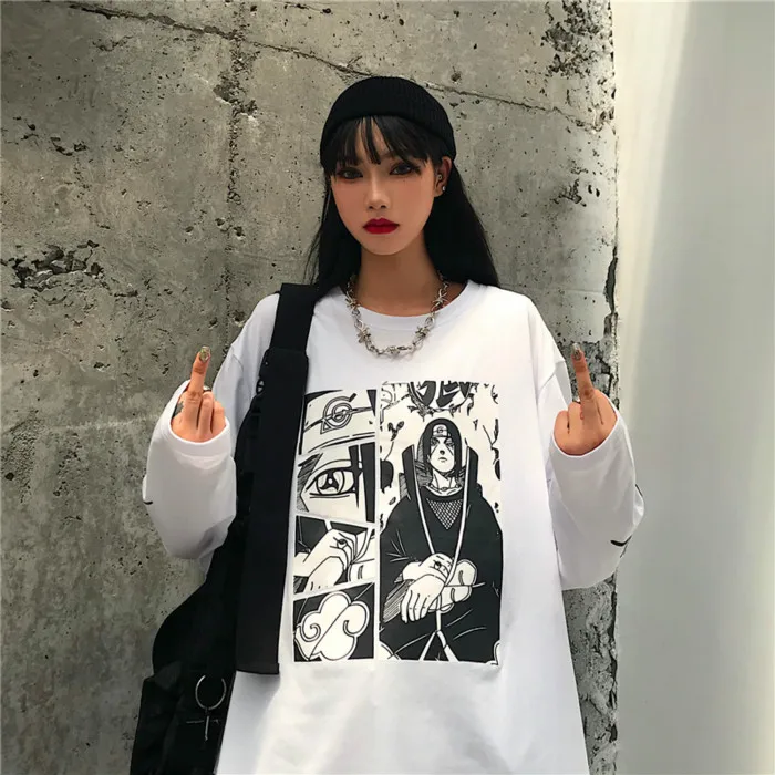 Woherb Harajuku BF футболки с круглым вырезом и длинным рукавом Женские повседневные топы с принтом аниме Женская корейская мода новинка уличная одежда футболки 91436