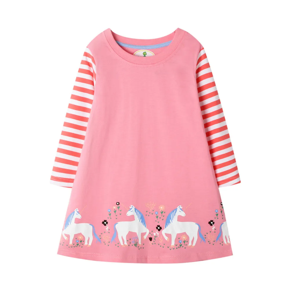 Детская одежда; ночная рубашка для девочек; хлопковая ночная рубашка с длинными рукавами для девочек; полосатая Пижама с единорогом; Рождественская Пижама