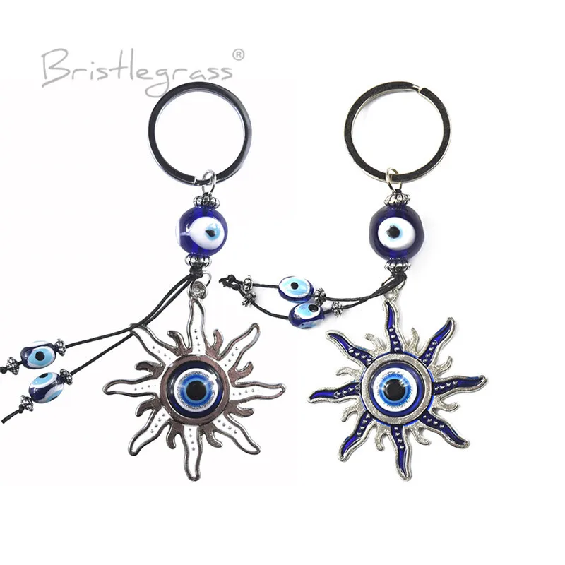 

BRISTLEGRASS Turkish Blue Evil Eye Sun Keychain Car Key Chain Ring Holder Amulet Lucky Charm Hanging Pendant Blessing Protection